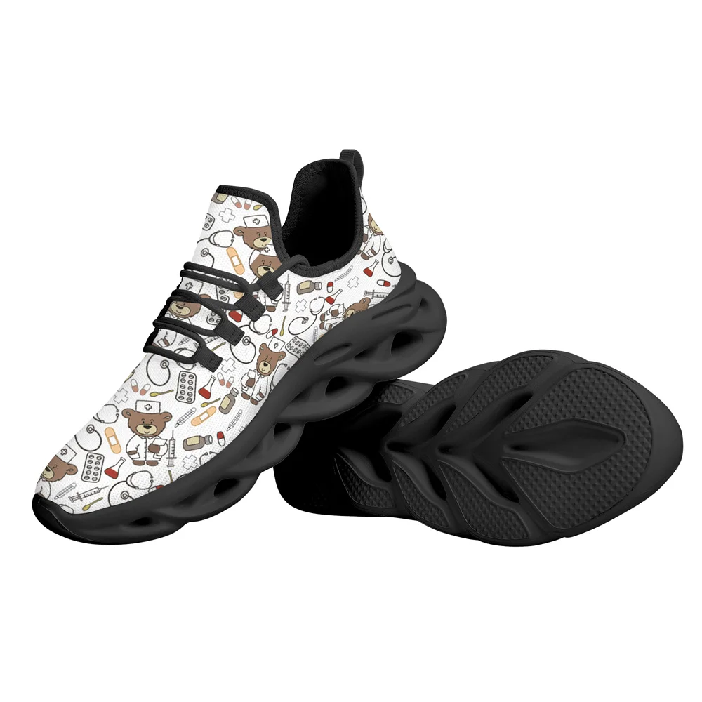 Yikeluo Women's Flats Nursing Shoes Cartoon Gradient Nurses Bear Print Mesh Breath Loafers Summer Beach Cute Female Footwear