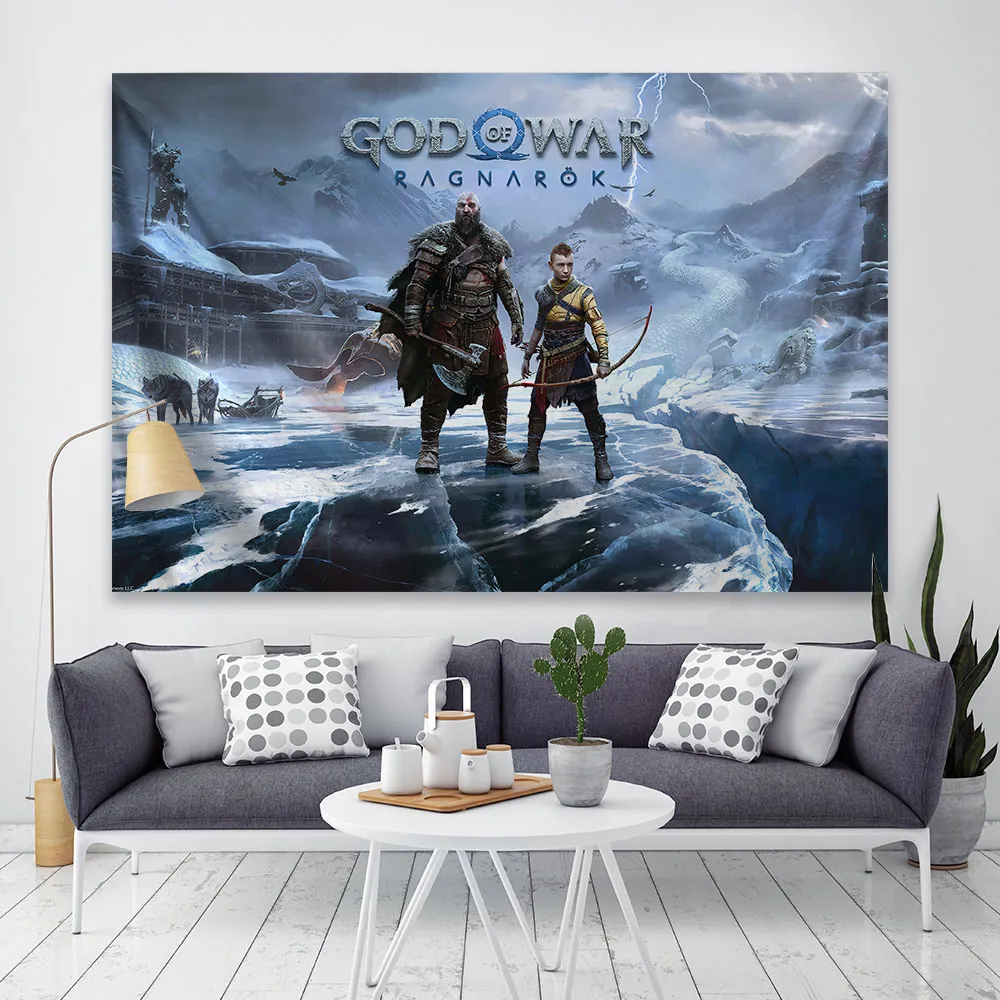 

Игровой постер «Бог войны: Ragnarok», декоративный гобелен, картина, настенное искусство «Гоу», бар, спальня, гостиная, Настенная картина из поли...