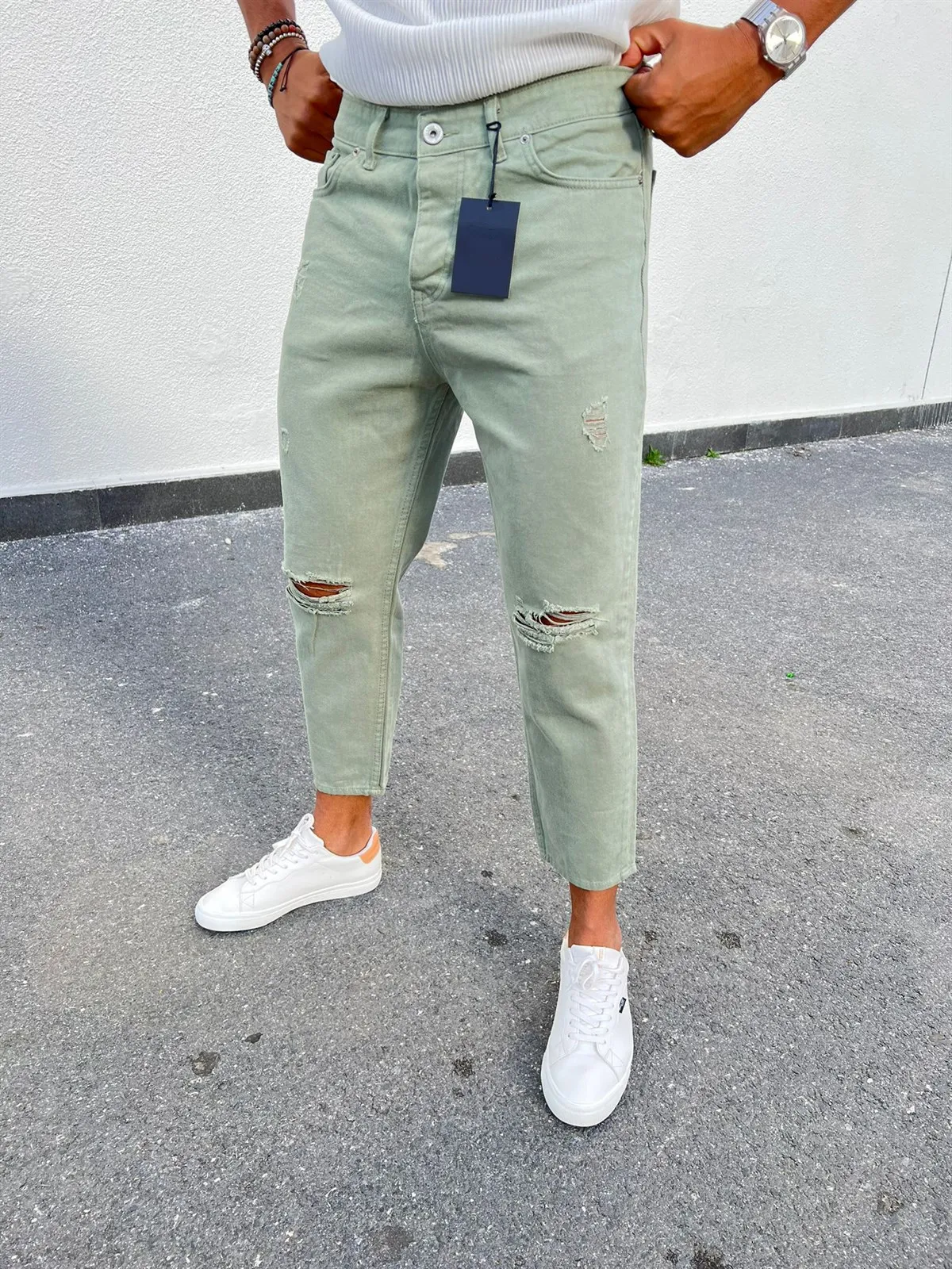 

Male Pattern Green Boyfriend Jeans Material 98% Cotton 2% Lycra