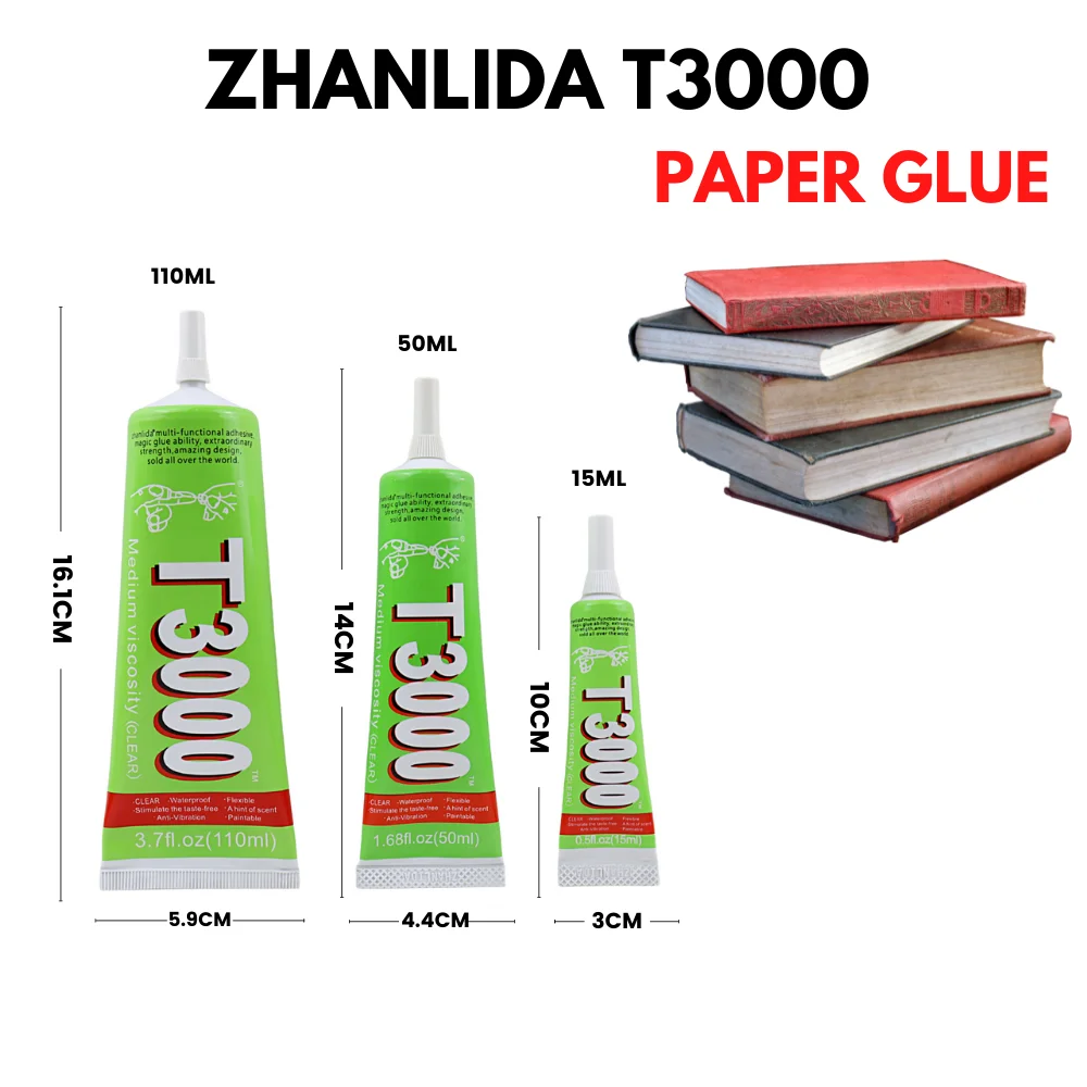 Zhanlida T3000 15ML/ 50ML/ 110ML Clear Contact Adhesive Universal Repair Paper Materials Glue With Precision Applicator Tip
