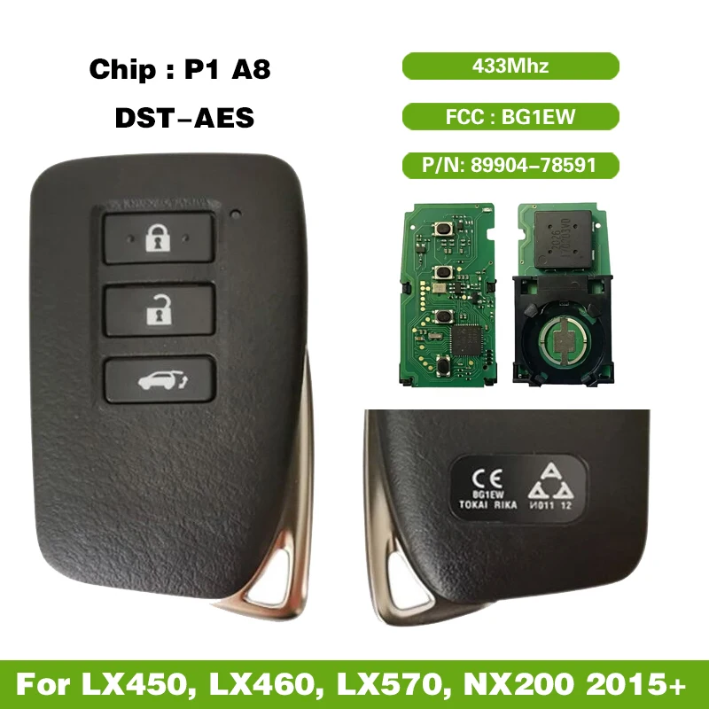 

CN052043 Aftermarket Smart Key For Lexus LX450, LX460, LX570, NX200 2015+ BG1EW P1 A8 DST-AES Chip 89904-78591 Keyless Go