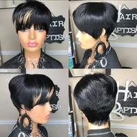 wigera highlight synthetic pixie cut mixed color hair style short straight wigs for black women short wigs with bangs