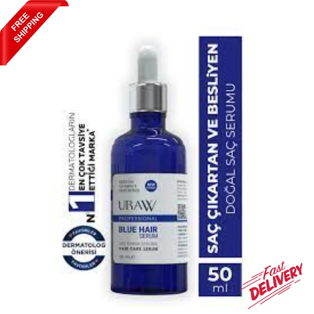 

URAW Blue Hair SERUM 50 ml (Blue SERUM) 100 Hologram Original Strengthens Which Ensures the Repairs to Loss Growth Support