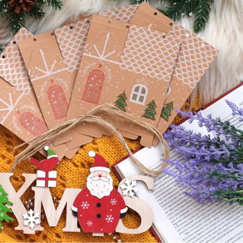 5/10/20 шт. Рождественская коробка конфет Xmas Tree Pattern Kraft House Упаковка для шоколадного
