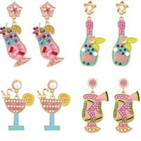 exaggerated personality colored rhinestone wine glass earrings retro geometric earrings female