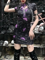 insgoth mall hollow out floral mini dress lace up gothic korean fashion sexy bodycon dress street art summer anime mini dresses