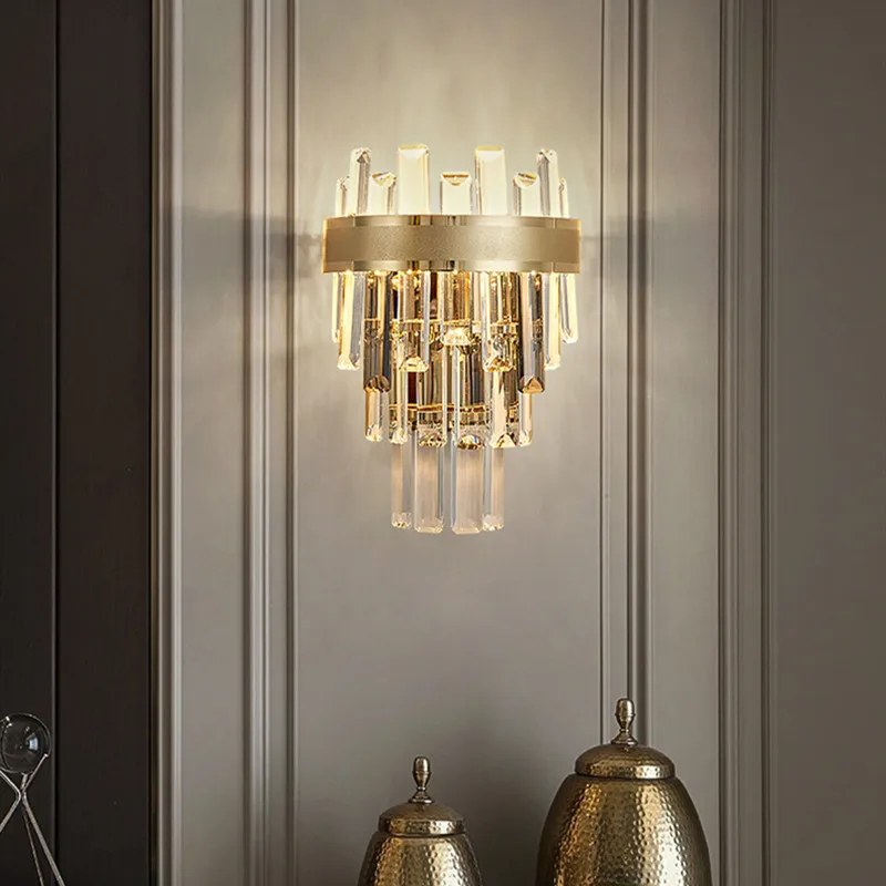 

Crystal Wall Lamp Post-Modern Light Luxury Living Room Background Wall Bedroom Bedside Restaurant Wine Cabinet Porch Aisle Lamp