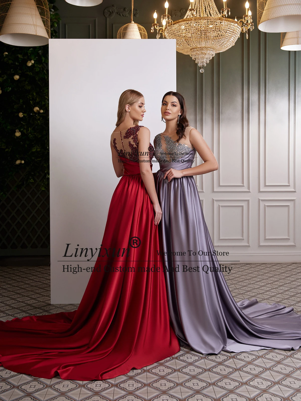 

Элегантное Атласное Свадебное Платье-трапеция 2023, кружевное свадебное платье с блестящими бусинами и круглым вырезом без рукавов, свадебное платье со шлейфом, свадебные платья