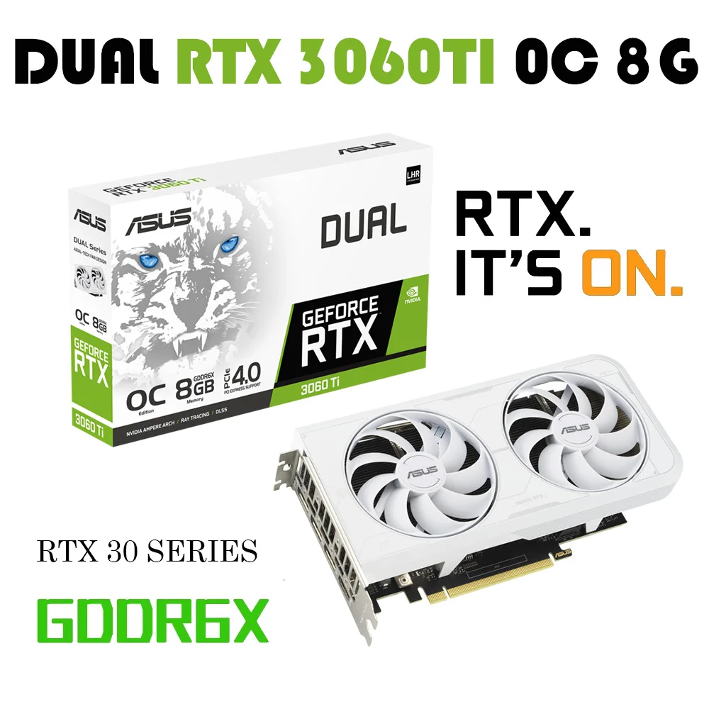 

ASUS RTX 3060 TI Series Video Card Dual GeForce RTX 3060 Ti OC 8GB GDDR6X 256-bit 750W 8pin PCI Express 4.0 White Graphics Card