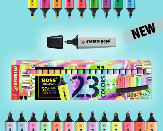 

Stabilo Boss Original Pastel 23 Pcs Fluorescent Highlighter Pastel Colors Ink Pens Markers 50th Anniversary Desk Set Office Pen