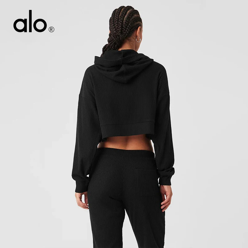 Женская одежда для йоги в стиле ALO черная весенне-осенняя повседневная толстовка