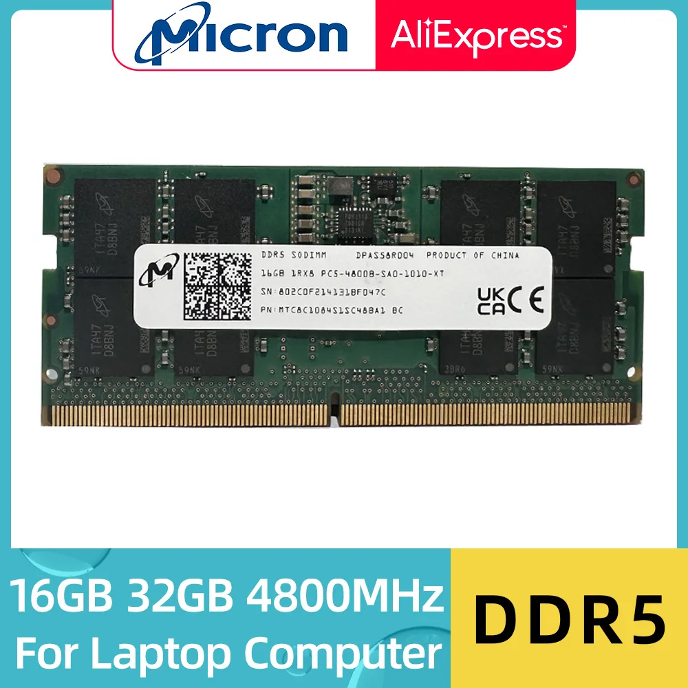Micron DDR5 16GB 32GB 4800MHz SODIMM PC5-34800 MTC8C1084S1SC488A1 BC 262Pin 1.1V for Laptop Notebook Memory Ram