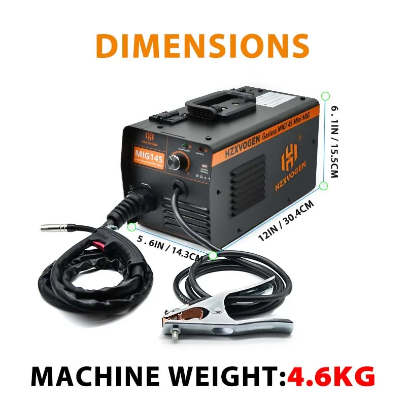 HZXVOGEN Non-Gas Semi-automatic Welding Machine MIG145 With wire 0.4-4mm For Gasless Iron Soldering Portable MIG Welder images - 6