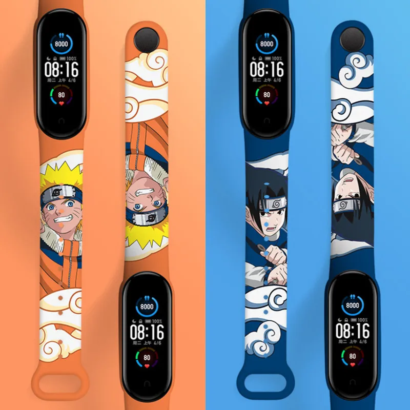 Силиконовый фитнес браслет для смарт часов на руку Наруто xiaomi mi band 3/4/5/6 | Наручные