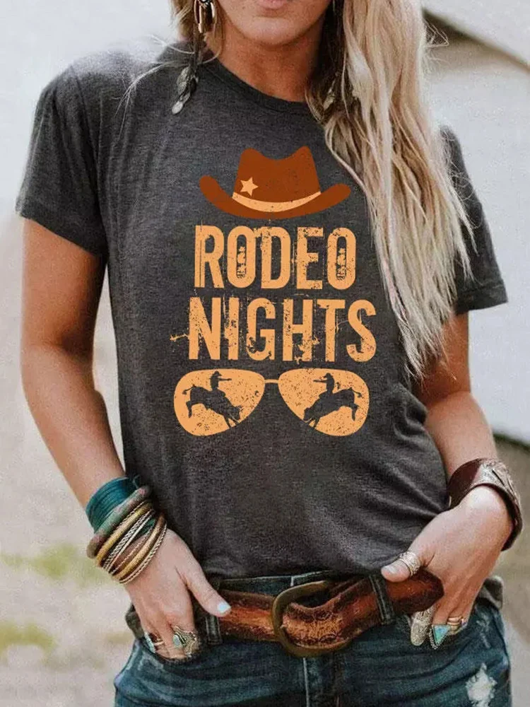 

Women Print Clothes Fashion T-shirts Rodeo Nights Cowboy Bull T-Shirt Tee New Lovely Female Tops Y2k Camisetas
