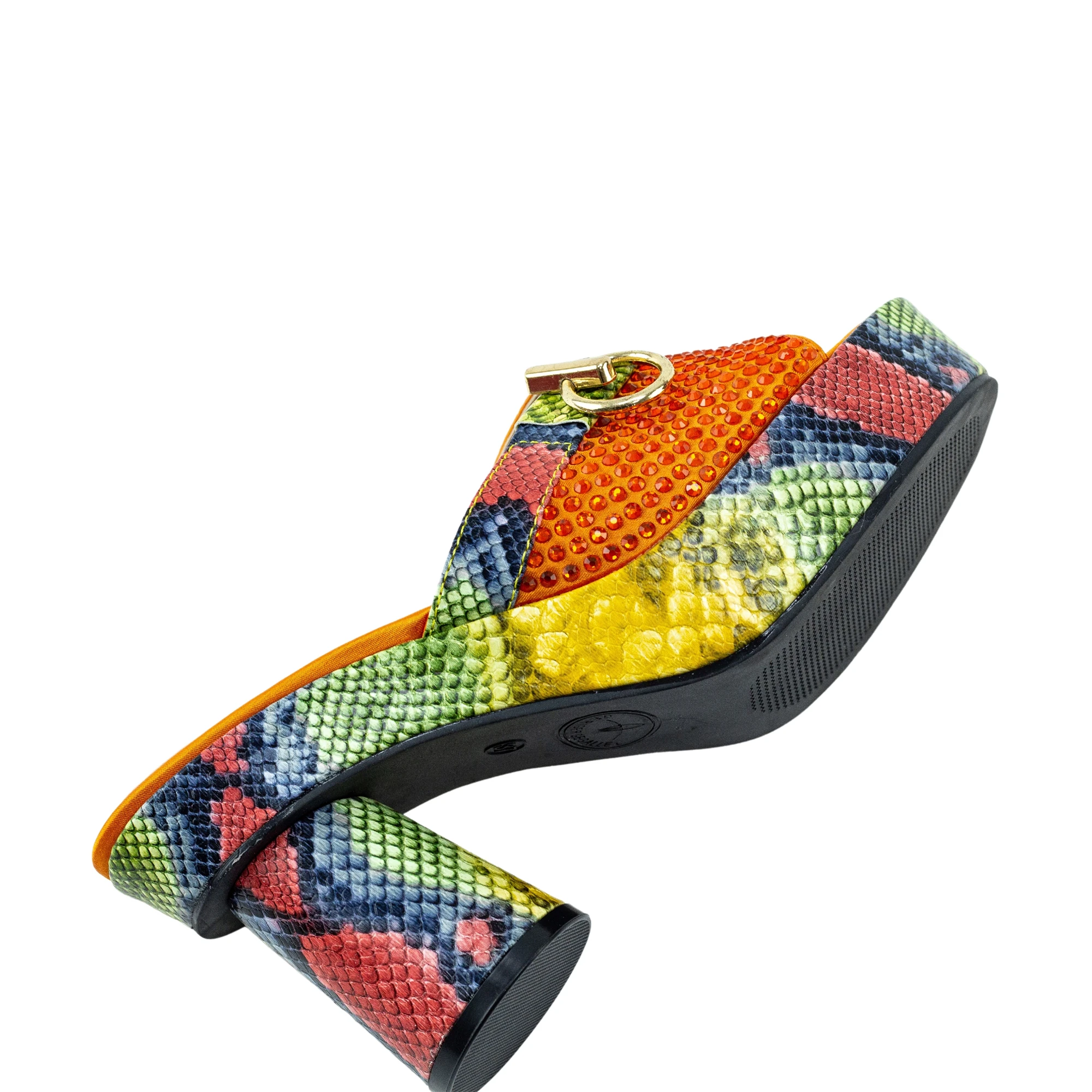 US Brand Geriger Gegallel Women Designer Sandals Orange Leather High Heels for Women Party Glitter Sandals Chunky Platform Mules