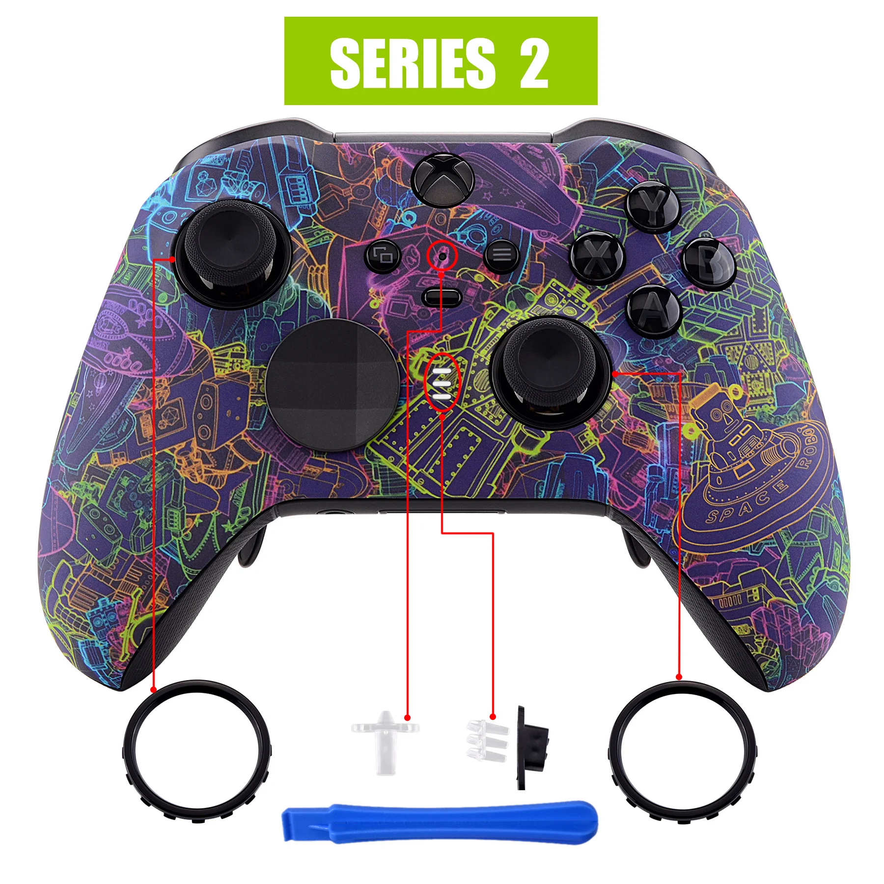 

eXtremeRate Neon Novel Soft Touch Faceplate Front Housing Shell Replacement Kit for Xbox One Elite Series 2 Controller