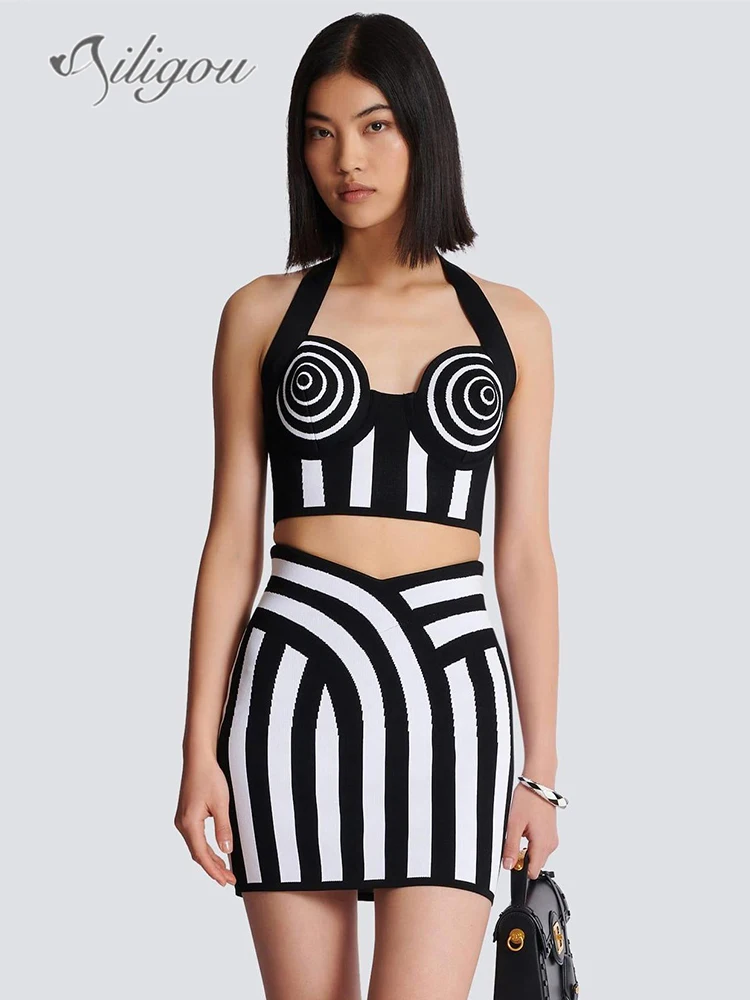 Aililou 2024 новый летний женский трикотажный топ в полоску с открытой спиной и