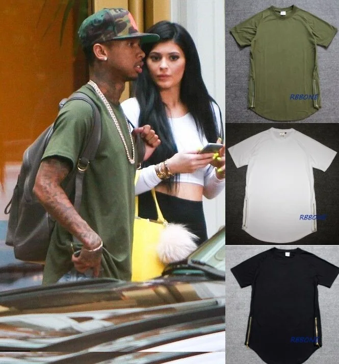 

TYGA T Shirt Men Kanye Cotton Casual Tee Man Green With Zipped T-shirts Cheap Tshirts