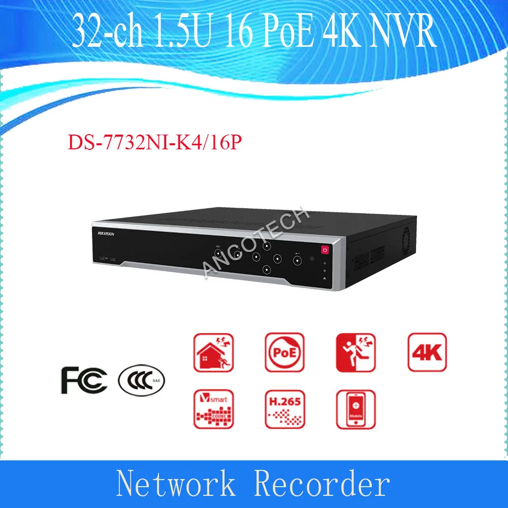 HIK DS-7732NI-K4/16 P 32-ch 1.5U 16 PoE 4K NVR до IP-камеры входы 4 HDDs для непрерывной видеозаписи |