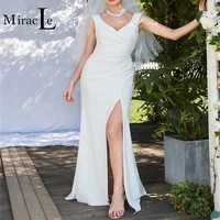 elegant v neck wedding dresses for women satin mermaid wedding gown for bride front split backless 2022 robe de mari%c3%a9e