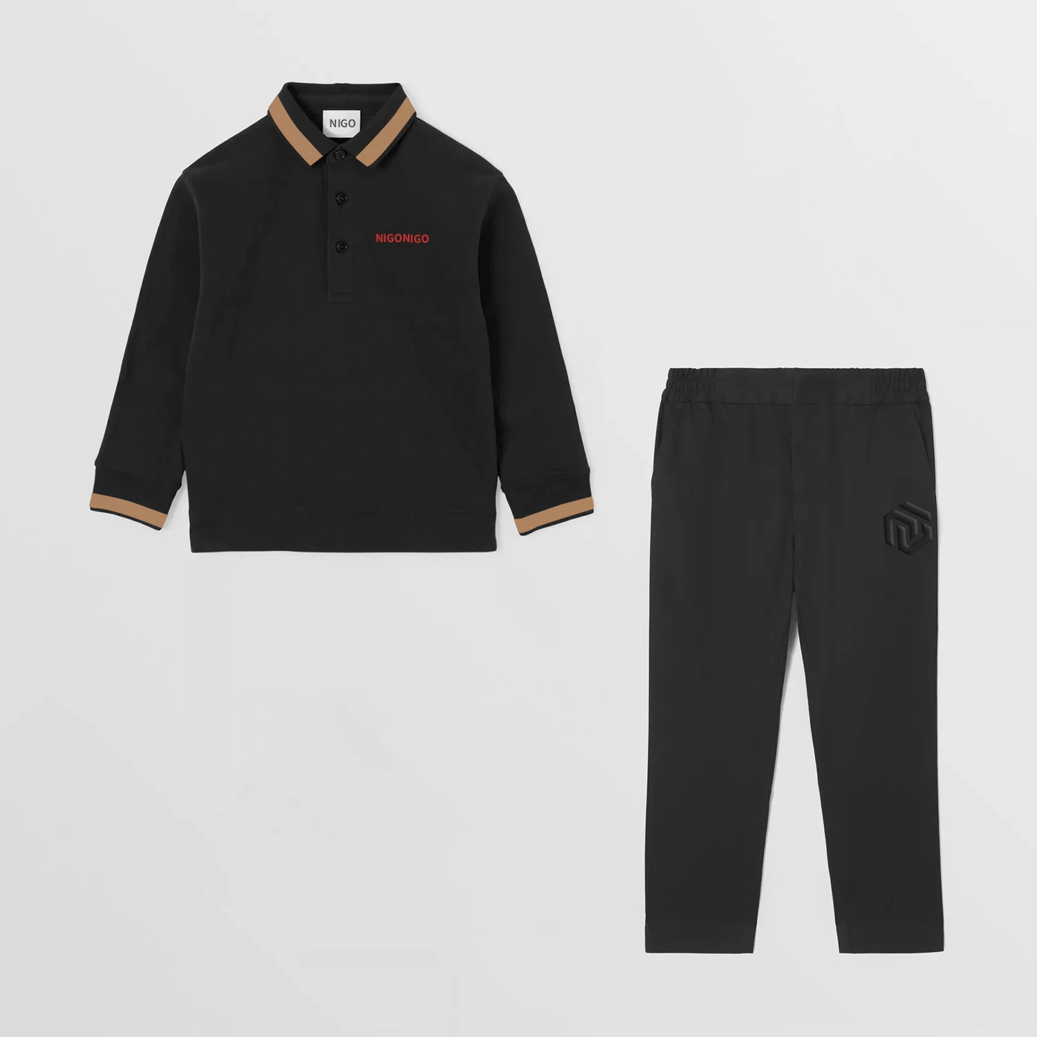 

NIGO Children's Cotton Long Sleeve Polo Shirt Casual Pants Suits #nigo38476