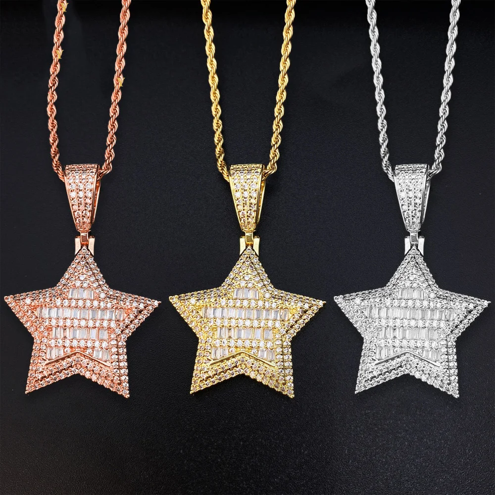 Купи Hiphop Iced Out Cubic Zirconia Star Pendant Women Men Ins Jewelry Plated 16K Gold Geometric Pendant Necklace Wholesale Gift за 1,374 рублей в магазине AliExpress