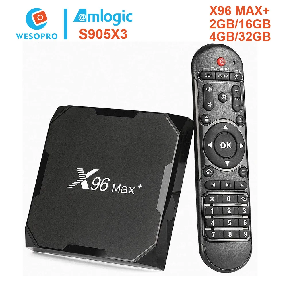 

Приставка Смарт-ТВ WESOPRO X96 MAX Plus, 4 + 32 ГБ, Android 9,0, 4 ядра, Wi-Fi