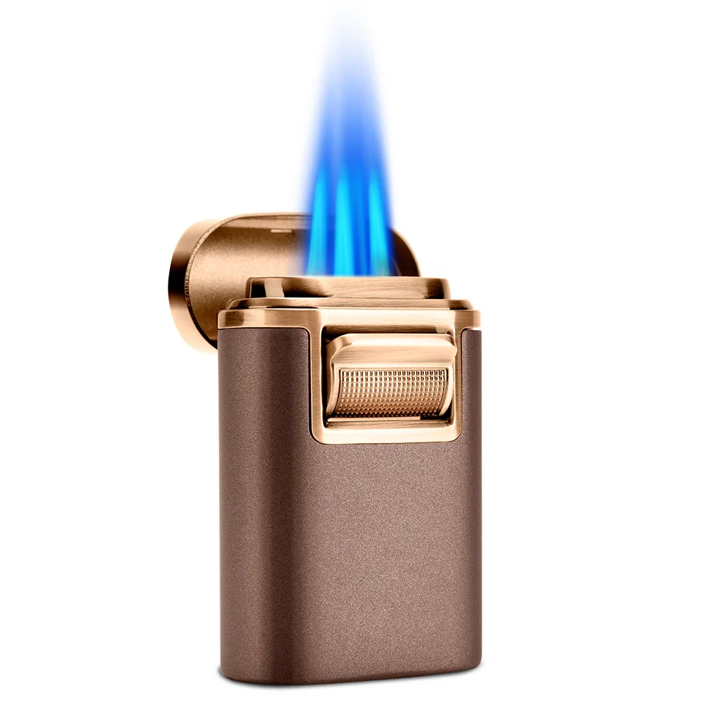 

2022 New Metal Cigar Lighter Windproof Portable Blue Flame Turbo Butane Gas Lighter Quad Jet Torch Cigar Lighter Men's Gift