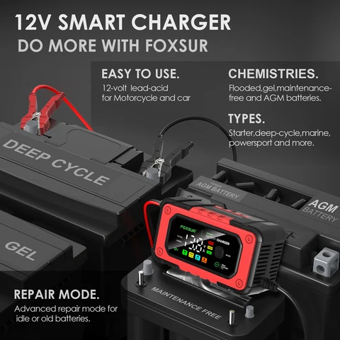12V 7A Полностью автоматическое интеллектуальное зарядное устройство для аккумулятора ЖК-дисплей Power Pulse Repair Charger Большой экран для автомобиля мотоцикла AGM GEL WET