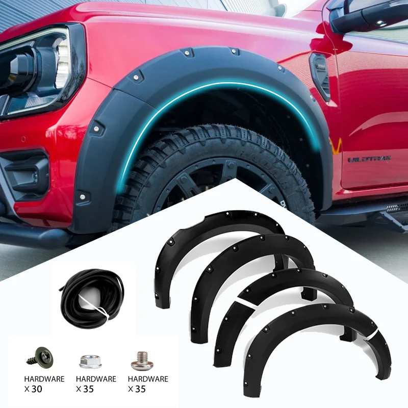 

Bolt Style Pocket Style Wheel Arch Fender Flares for 2022 2023 Ford Ranger Next Gen Wildtrak Dual Cab Model 4X4 Car Styling