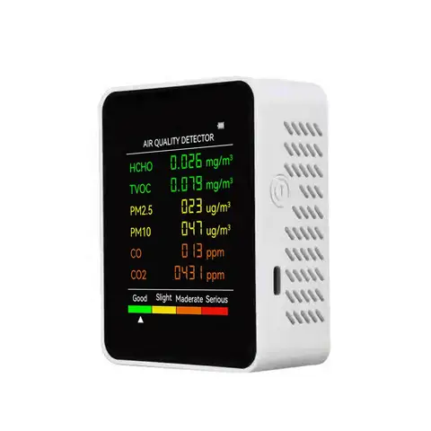 6 в 1 многофункциональный детектор качества воздуха PM2.5 PM10 HCHO TVOC CO CO2 формальдегид монитор ЖК-дисплей домашний тестер