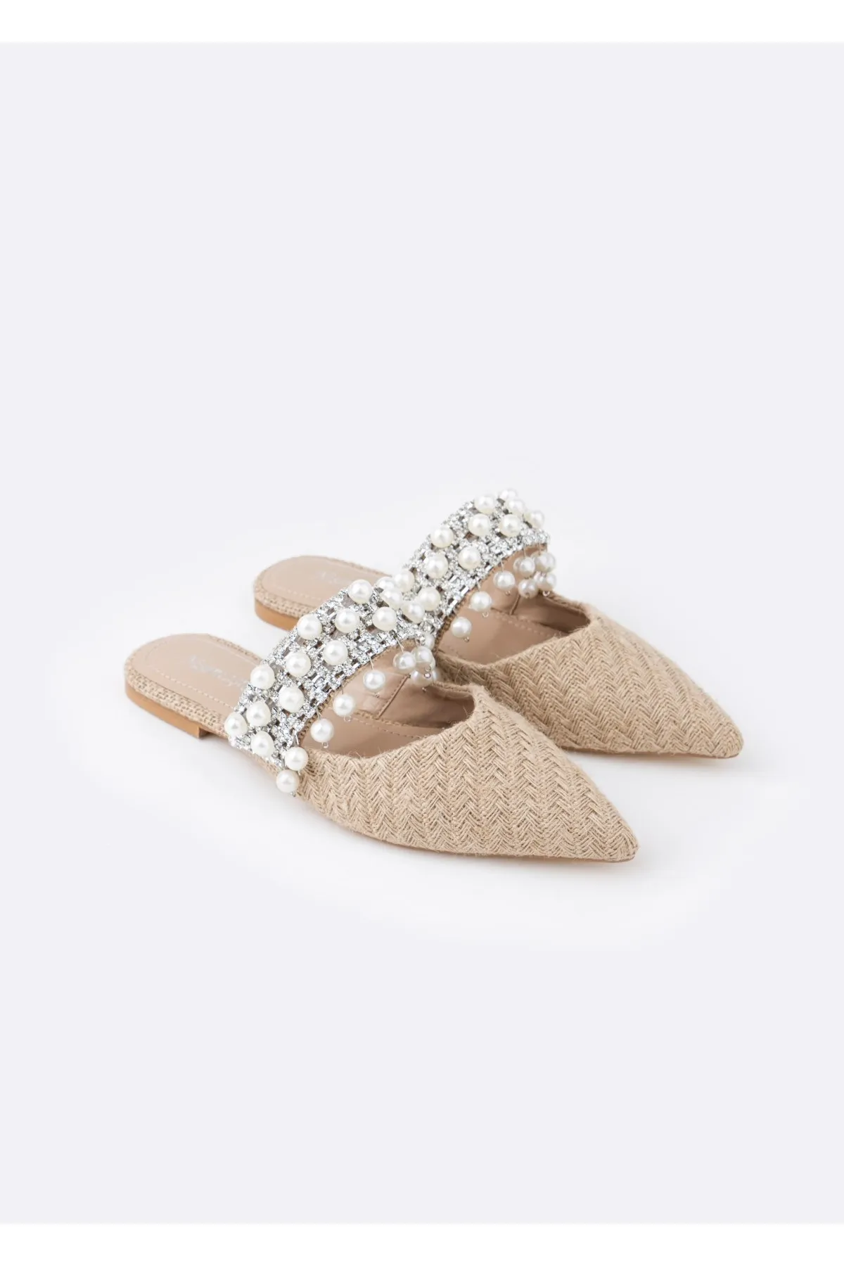 

Straw İnci Detail Women's Slippers 2022 Summer Elegant Shoes for Ladies High Heel Pumps Sandals Beach Casual Outdoor Flat Sole