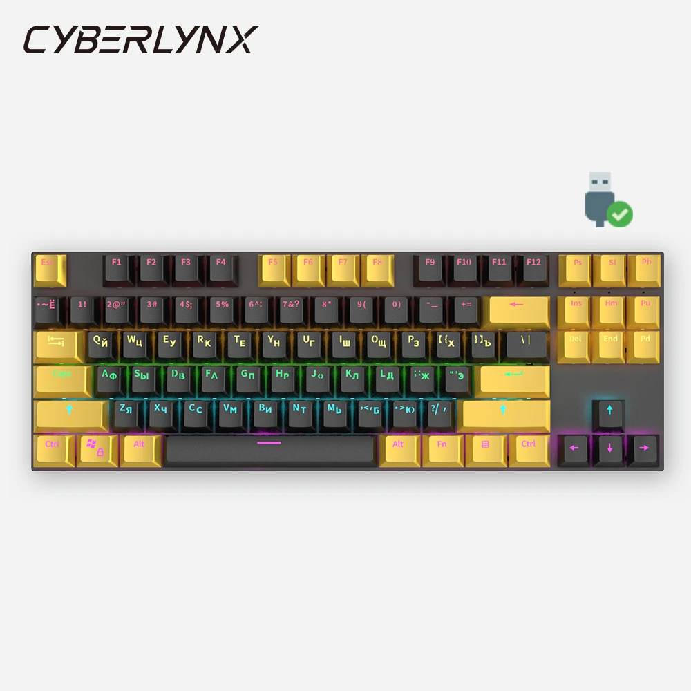 CyberLynx KY400 проводная игровая механическая клавиатура с 80% раскладкой TKL