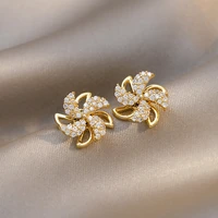 new creativity will turn the windmill golden color zircon earrings korean fashion jewelry girls unusual accessories for woman