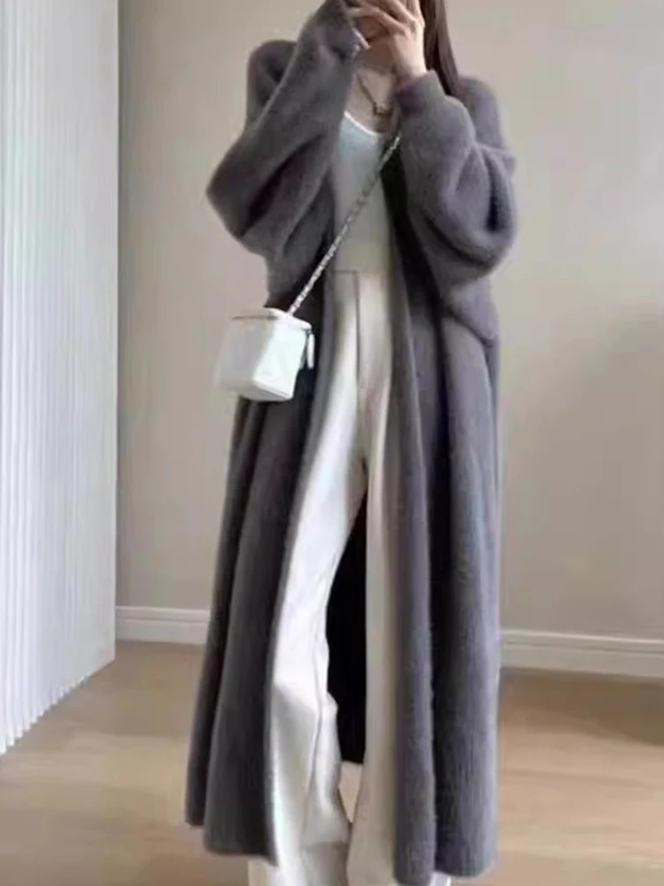 Зимний мягкий теплый Женский вязаный Пушистый кардиган с длинным рукавом