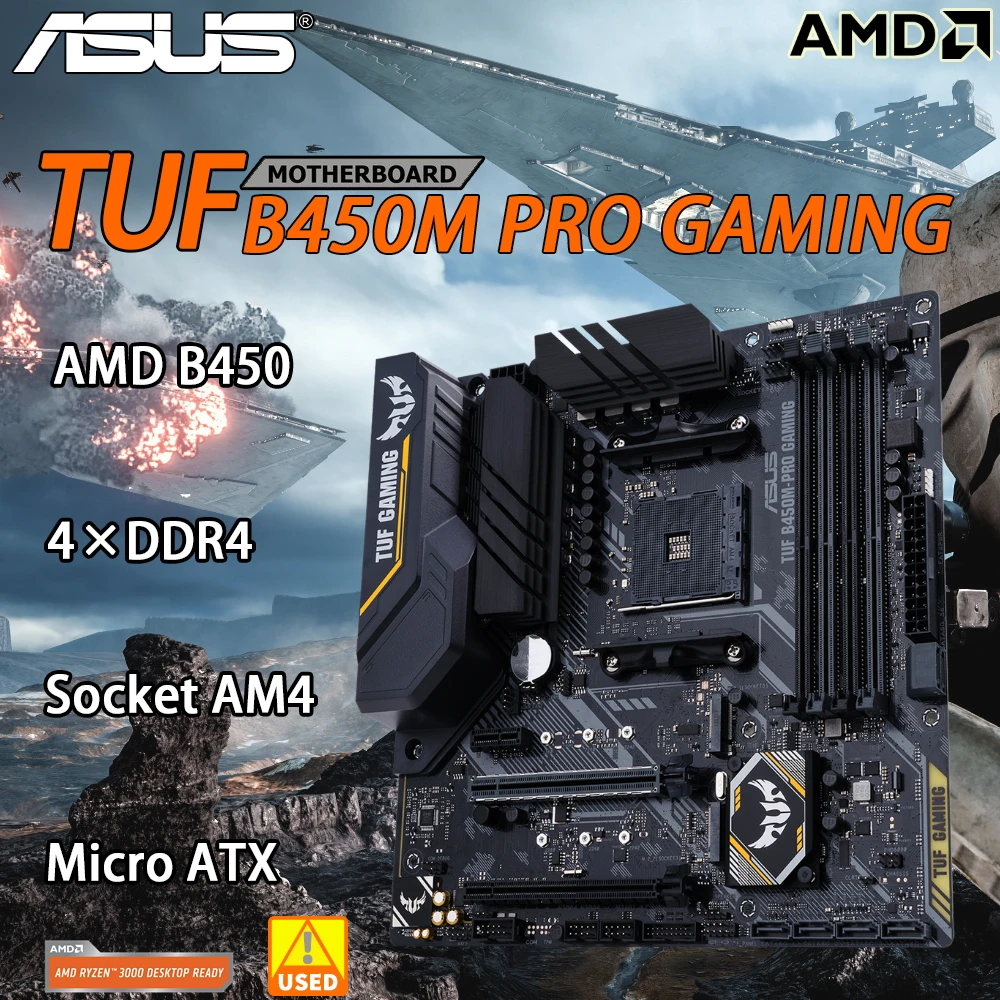

B450 Motherboard ASUS TUF B450M PRO GAMING Socket AM4 AMD Ryzen with AMD B450 chip 4×DDR 64GB PCI-E 3.0 2×M.2 Micro ATX 1×RJ45