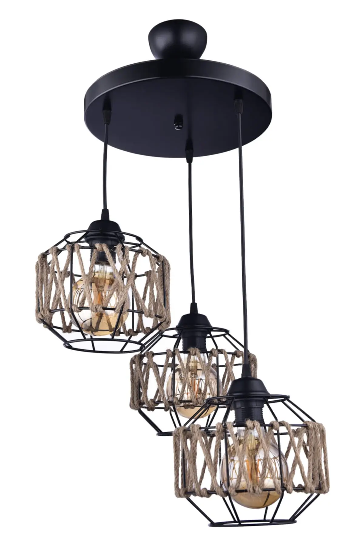 

Lux 3 Rope Pendant Chandelier, Modern Rustic Rope Lighting, Home Fashion Lamp Chandelier