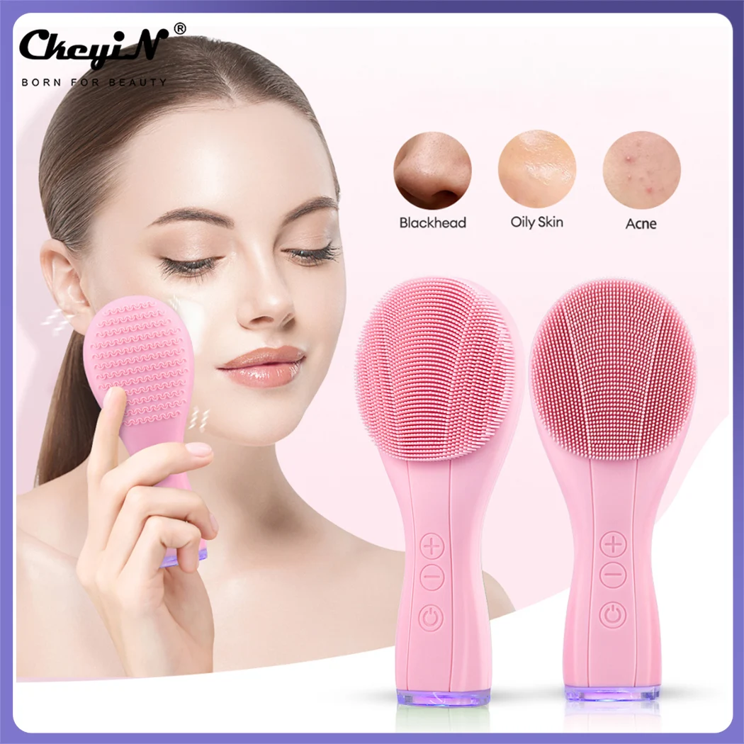 

CkeyiN Electric Facial Silicone Cleansing Brush Vibration Sonic Massager Blackhead Remover Waterproof Pore Clean Face Wash Tool