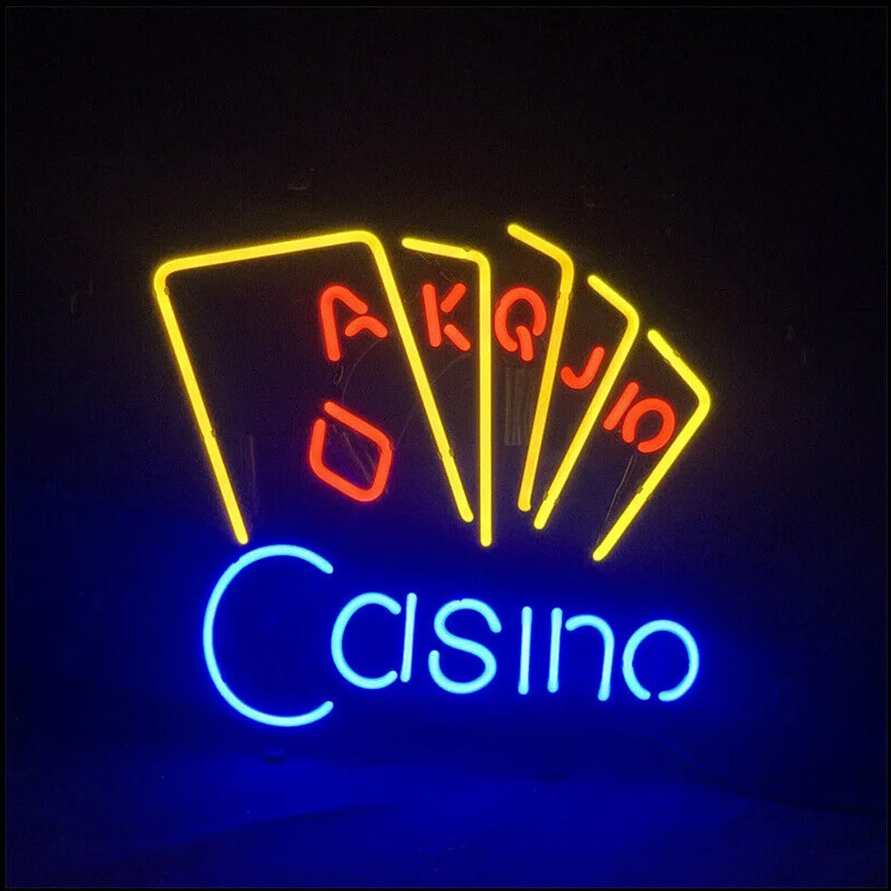 

Promotion Casino Poker Game Neon Light Sign Custom Handmade Real Glass Tube Beer Bar KTV Store Room Decor Display Lamp 17“X14”