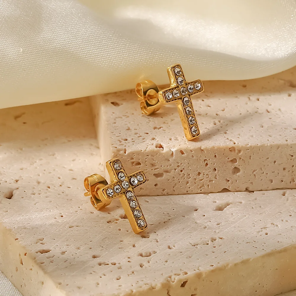 Uworld Роскошные серьги-гвоздики с белым цирконом инкрустированные крестом Женская