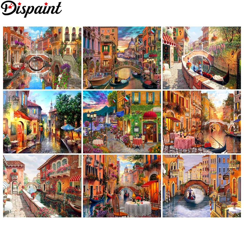 Полноразмерная алмазная живопись Dispaint картина городской дом Стразы 5D вышивка