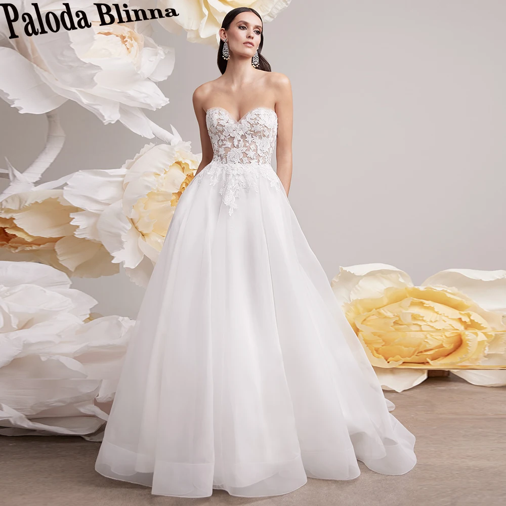 

Paloda Generous Strapless A-LINE Wedding Dresses For Women Backless Sleeveless Pleat Tulle Court Train Vestidos De Novia