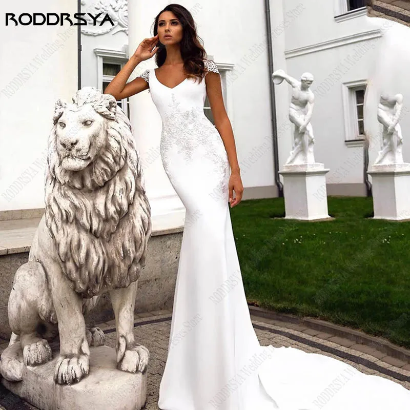 Купи RODDRSYA Mermaid Appliques Wedding Dresses Lace Cap Sleeves Bridal Dress Civil vestido de noiva modernos plus size Custom Made за 5,962 рублей в магазине AliExpress