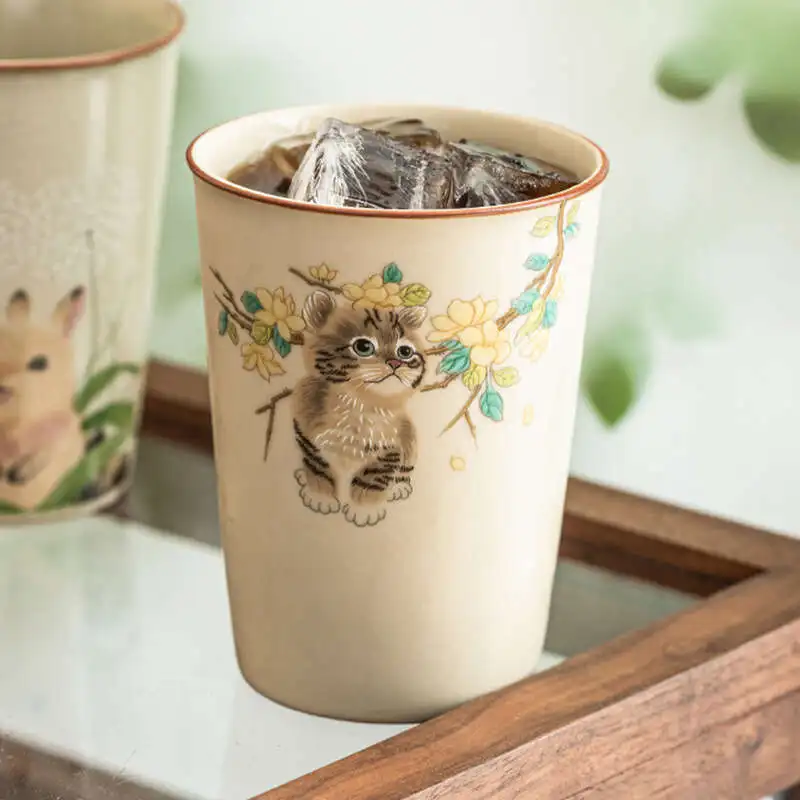 Ру Цзяо Мэн КошКа С КерамичесКой Колы Домашнего Большой Чая ОфиснОй Чашкой Кунг -