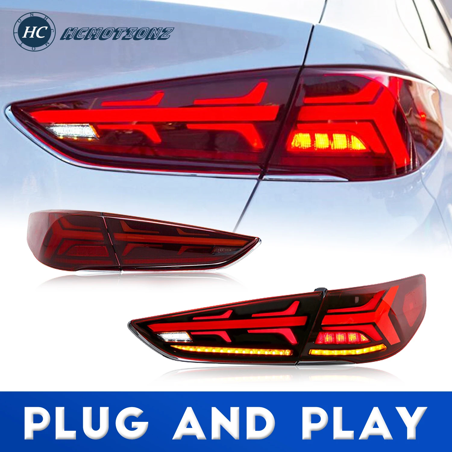 

HCmotion Car Styling Tail Lights for Hyundai Sonata 2018 2019 DRL Signal Assembly Rear Back Lamp Auto Retrofit Light Accessories