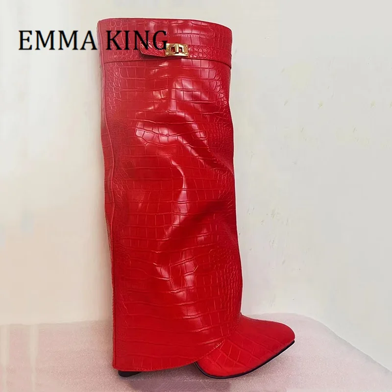 Женские сапоги до колена с металлическим замком пикантные Классические Кожаные