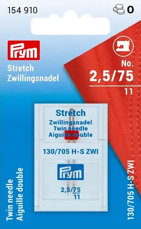 Игла двойная для швейной машины с плоской колбой 130 705 H-S ZWI стрейч № 75 2.5 мм Prym 154910