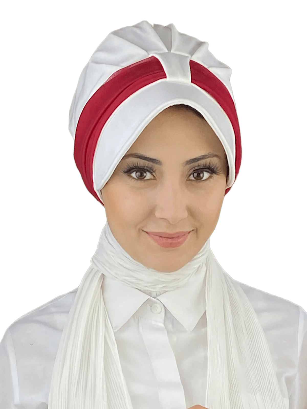 

White Fused Red Scarf Hat New Fashion Islamic Muslim Women Scarf Trend Headscarf Ready-to-Wear Beere Bone