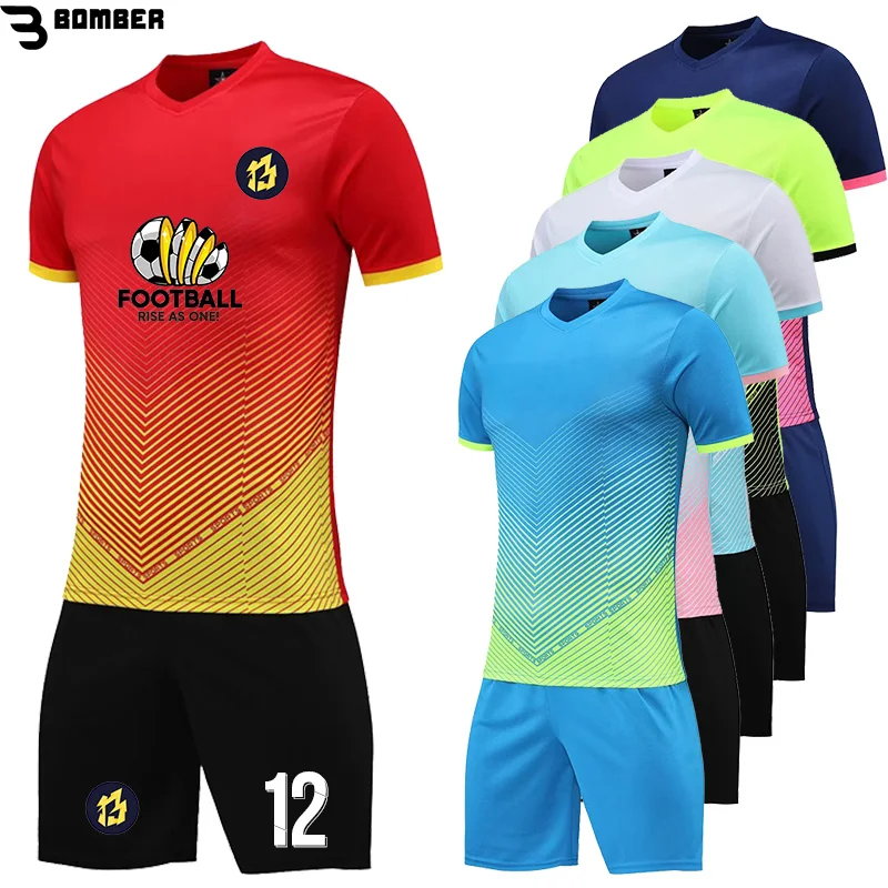 

New Season Men Kids Soccer Uniforms Set Sublimation Blank Custom 2 Piece Quick Dry Shirts Shorts Football Training Football Suit